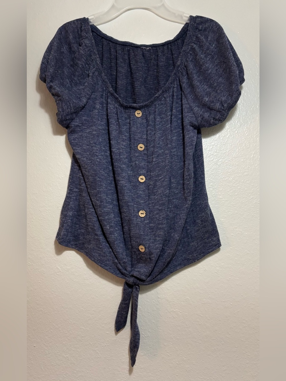 Super soft Blue button up tie off